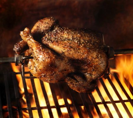 A barbecued chicken